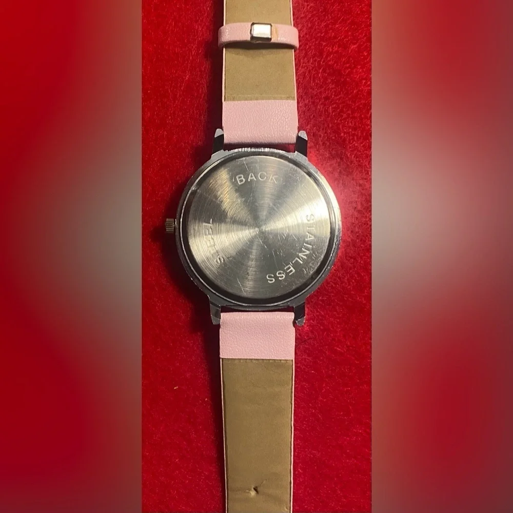 Dalas Watch Pink/Silver Large Face Faux Leather Band Vintage
